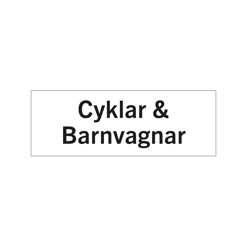 Rumsskyltar Cyklar & Barnvagnar i lasergraverad hårdplats som ger tydlig rumshänvisning.