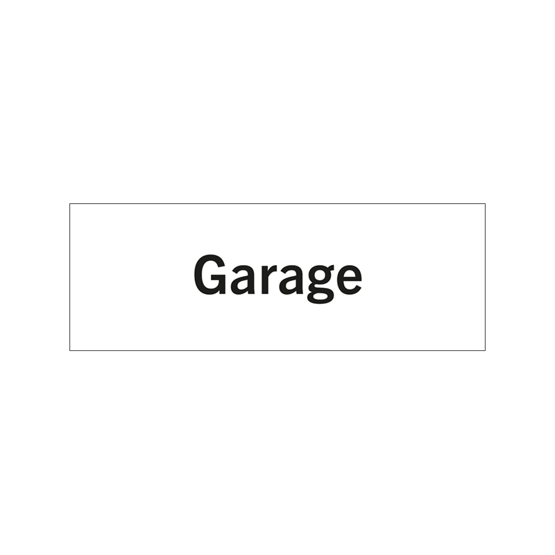 Rumsskylt Garage i lasergraverad hårdplats som ger tydlig rumshänvisning.