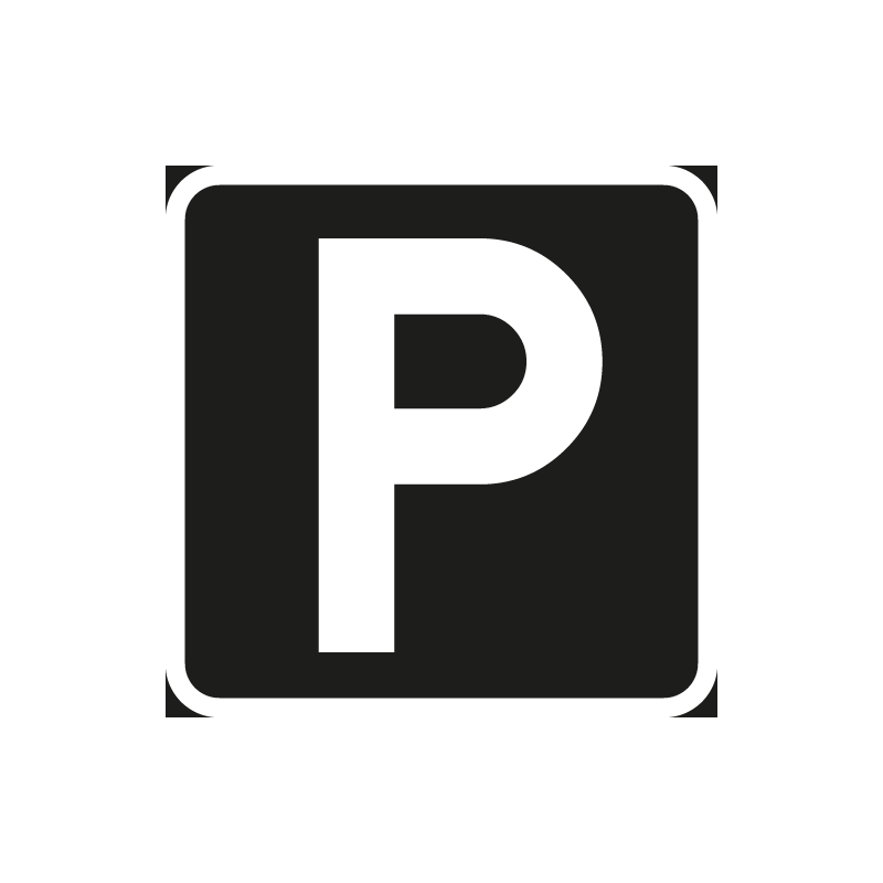 Svart parkeringsskylt till parkeringsplatser. Stort P mot front. Med normalrefekterande reflexfolie.