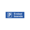 Parkeringsskylt i format 300x100mm med texten "Endast boende". Produceras som plan skylt i aluminium med printad folie, alternativt som lasergraverad plastskylt.