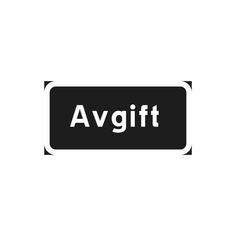 Svart skylt med texten Avgift till parkeringsplatser. Med normalrefekterande reflexfolie.