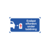 Tilläggsskylt med piktogram och texten "Endast elfordon under laddning". Blå med reflexfolie.