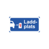 Tilläggsskylt för laddplats av elfordon. Blå med oiktogram.