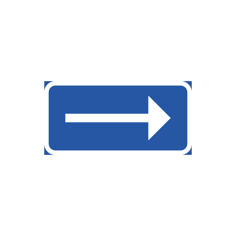 Blå skylt med vit pil till parkeringsplatser. Med normalrefekterande reflexfolie.