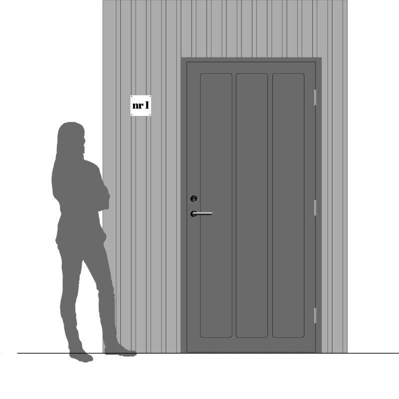 Storleksguide för husskylt med egen text i storlek 150x150 mm