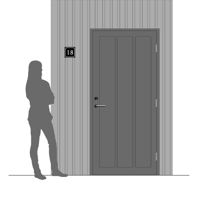 Storleksguide för husskylt med egen text i storlek 150x150 mm