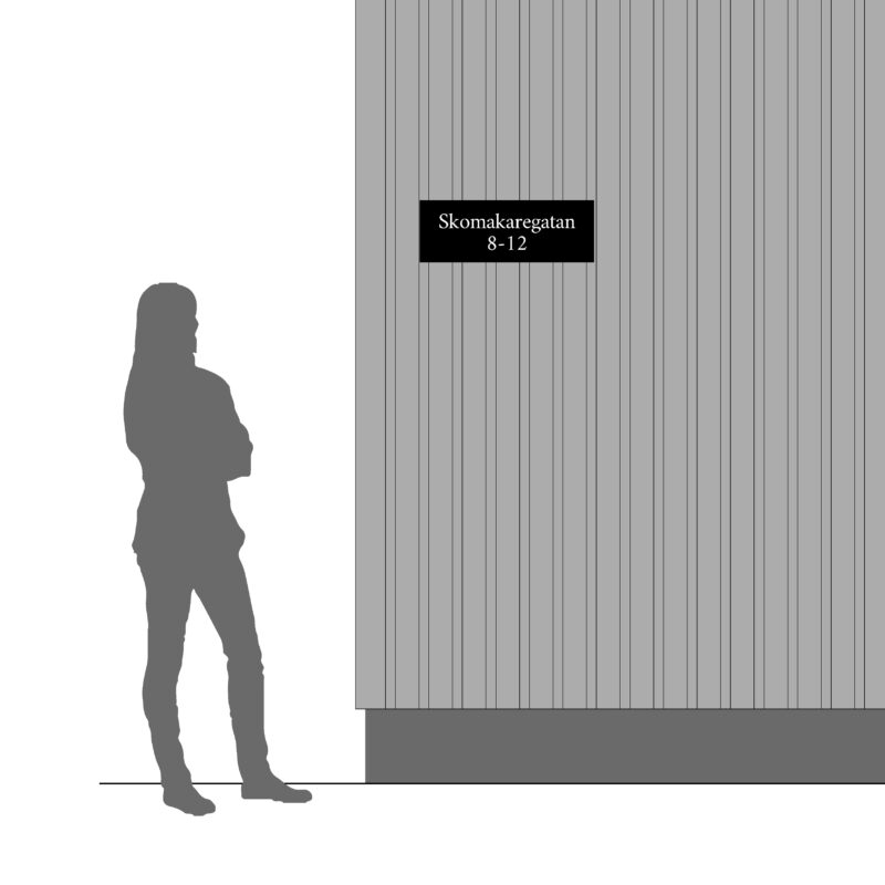 Storleksguide för husskylt med egen text i storlek 600x210 mm.