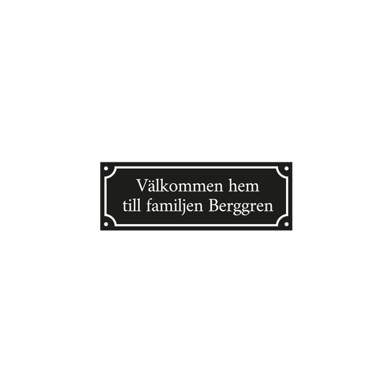 Husskylt i emaljlook - 225x80 mm vit text.